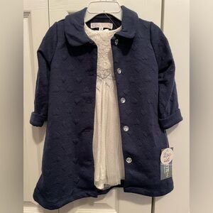 Elegant Navy Blue Kids Jacket and Dress Set